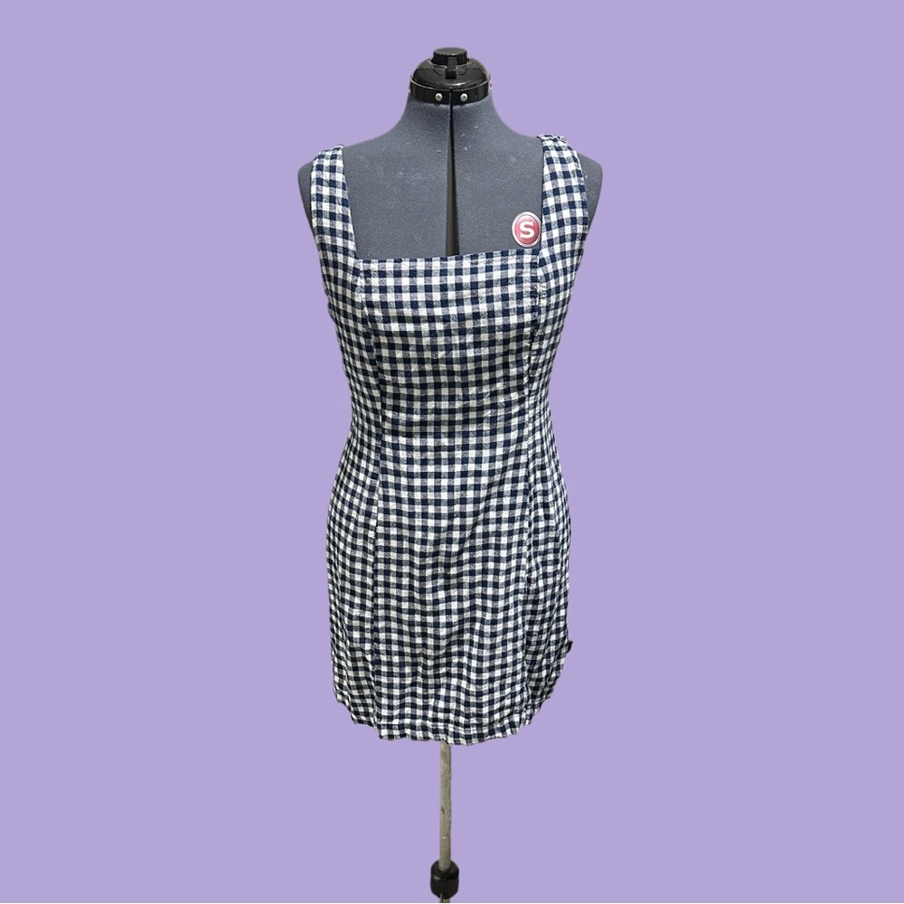 Old Navy White & Navy Gingham Mini Dress - LARGE